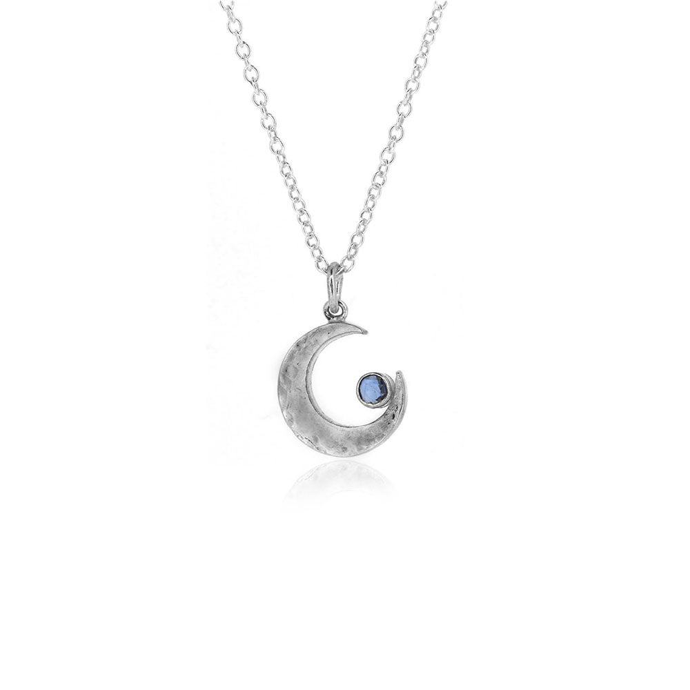 Crescent Moon Sapphire Medium Necklace - Sterling Silver Necklace