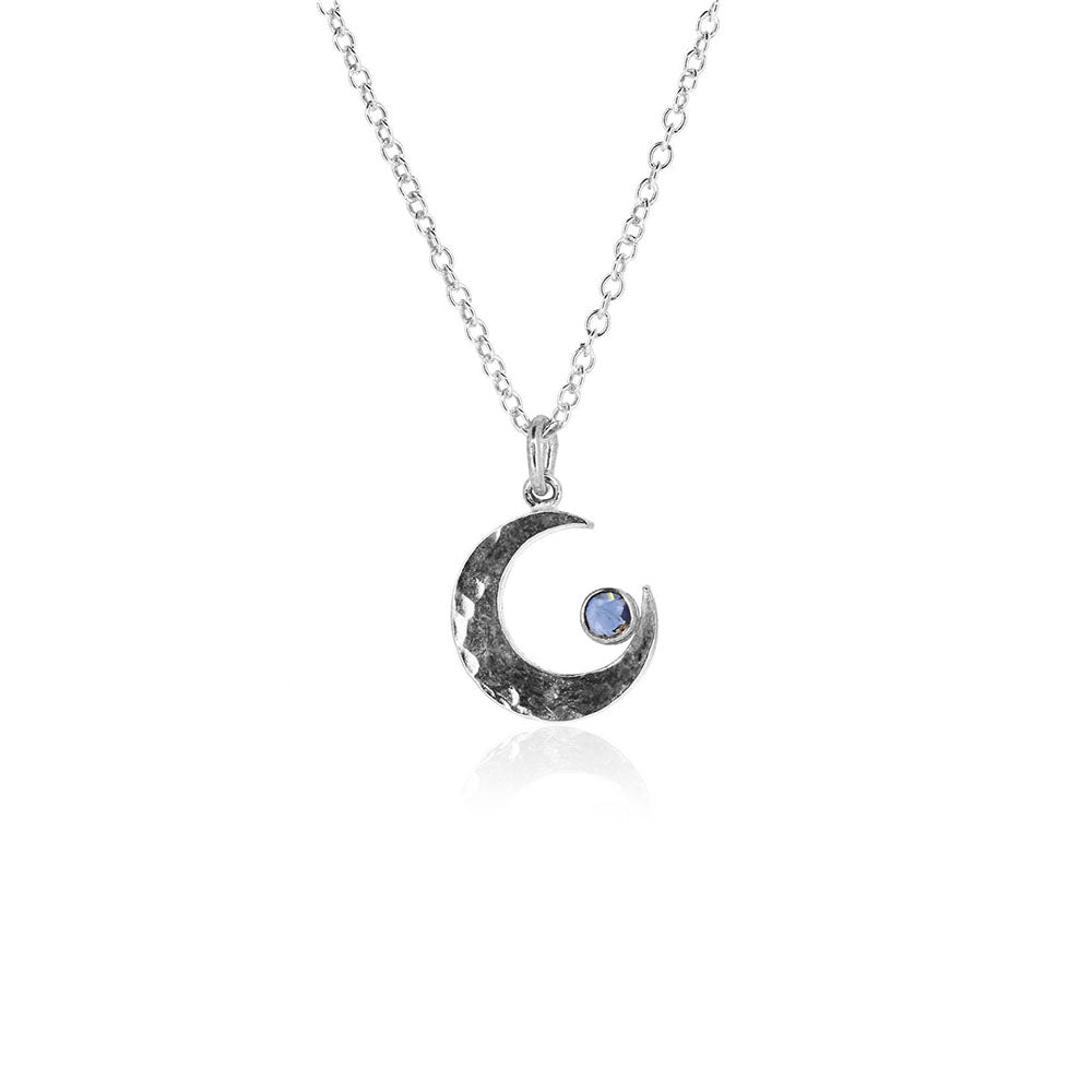 Crescent Moon Sapphire Medium Necklace - Sterling Silver Necklace