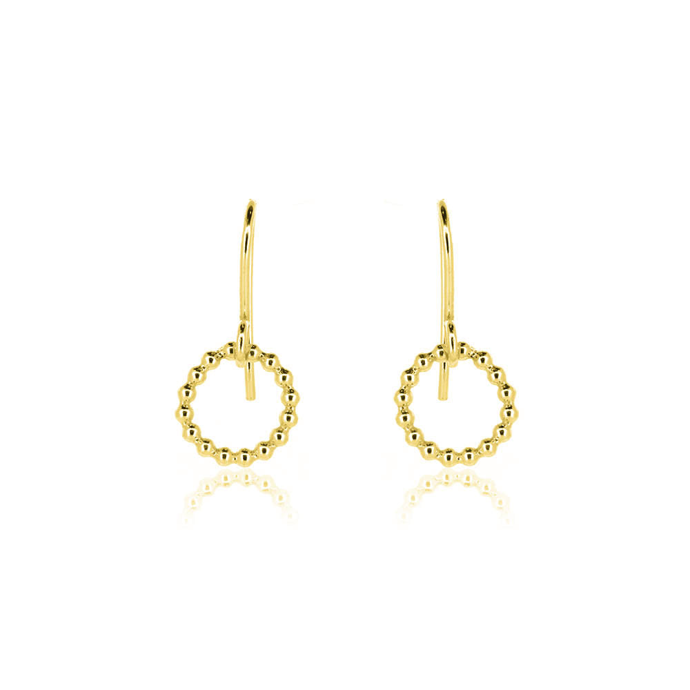 Solar Circle Beaded Small Drop Earrings - Yellow Gold Vermeil Drop Earrings
