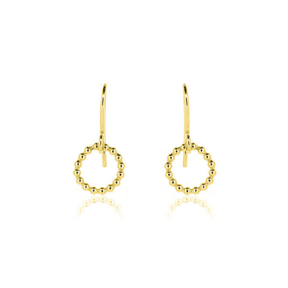 Solar Circle Beaded Small Drop Earrings - Yellow Gold Vermeil Drop Earrings