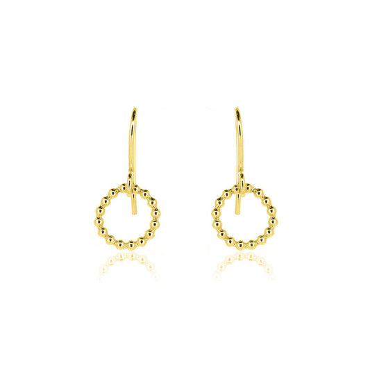 Solar Circle Beaded Small Drop Earrings - Yellow Gold Vermeil Drop Earrings