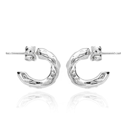 Tidal Circle Hoop Stud Earrings - Sterling Silver