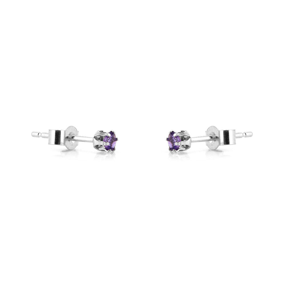 Brisa Amethyst 3mm Stud Earrings - Sterling Silver Stud Earrings