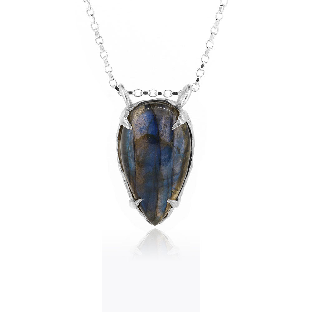 Tidal Labradorite Statement Inverse Teardrop Necklace - Sterling Silver Necklace
