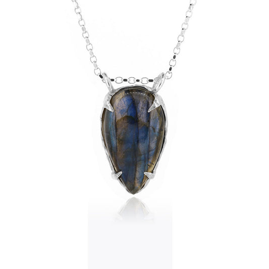 Tidal Labradorite Statement Inverse Teardrop Necklace - Sterling Silver Necklace
