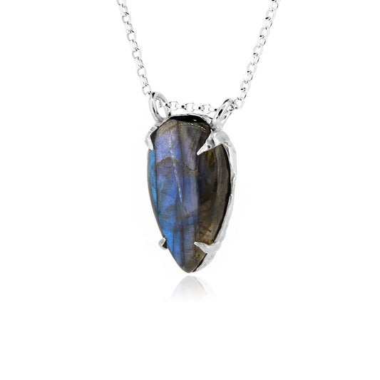 Tidal Labradorite Statement Inverse Teardrop Necklace - Sterling Silver Necklace