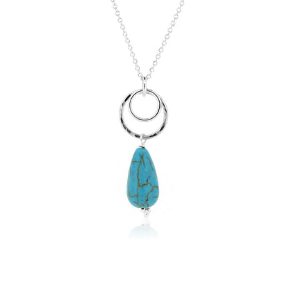 Cosmic Circle Turquoise Howlite Statement Necklace - Sterling Silver Necklace