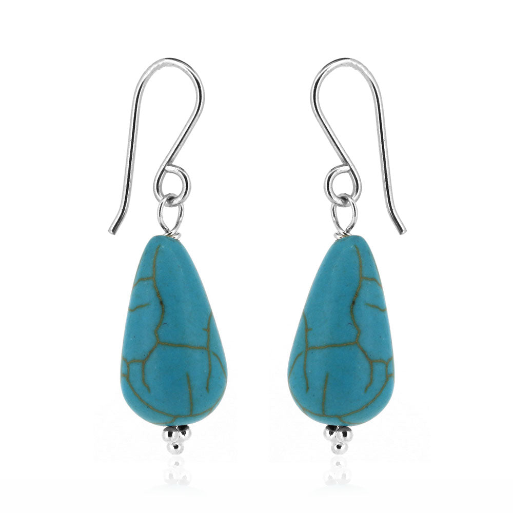 Alyssia Turquoise Howlite Teardrop Drop Earrings - Sterling Silver Drop Earrings