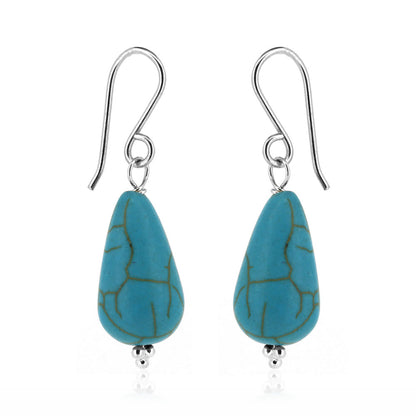 Alyssia Turquoise Howlite Teardrop Drop Earrings - Sterling Silver Drop Earrings