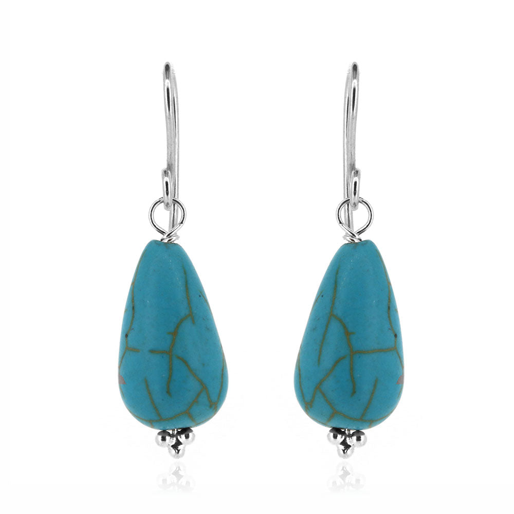 Alyssia Turquoise Howlite Teardrop Drop Earrings - Sterling Silver Drop Earrings