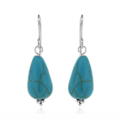 Alyssia Turquoise Howlite Teardrop Drop Earrings - Sterling Silver Drop Earrings
