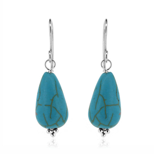 Alyssia Turquoise Howlite Teardrop Drop Earrings - Sterling Silver Drop Earrings