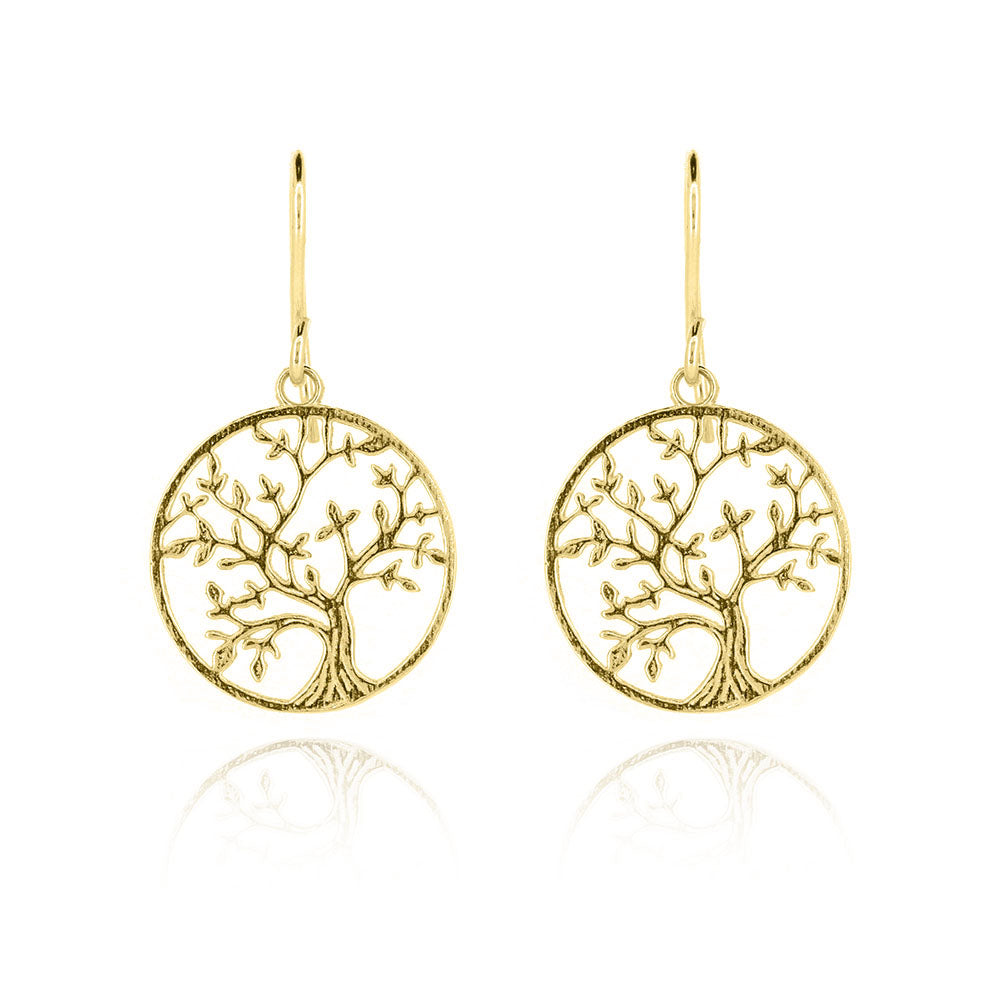 Tree Of Life Drop Earrings - 9ct Yellow Gold Drop Earrings