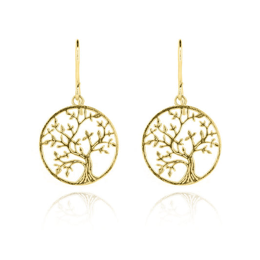 Tree Of Life Drop Earrings - 9ct Yellow Gold Drop Earrings