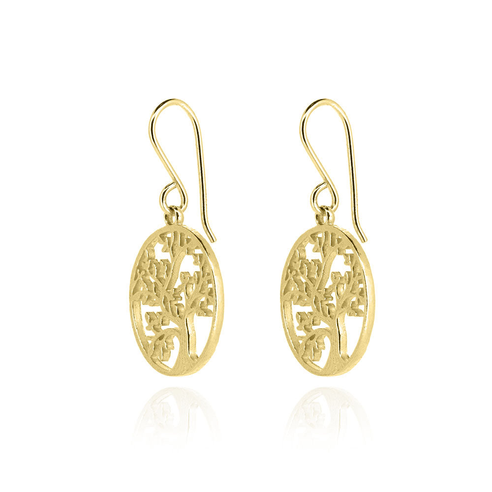 Tree Of Life Drop Earrings - 9ct Yellow Gold Drop Earrings
