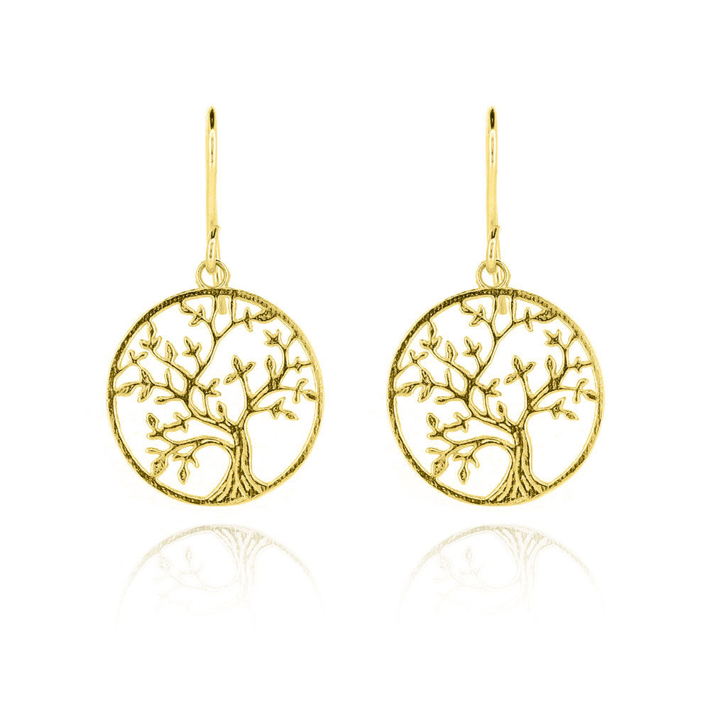 Tree Of Life Drop Earrings - Yellow Gold Vermeil Drop Earrings