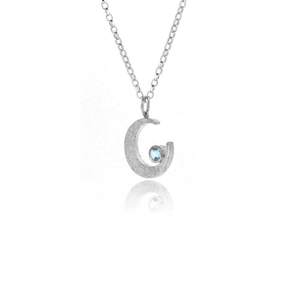 Crescent Moon Blue Topaz Large Necklace - Sterling Silver Necklace