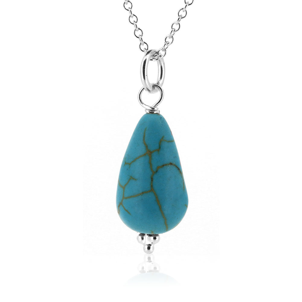 Alyssia Turquoise Howlite Teardrop Necklace - Sterling Silver Necklace