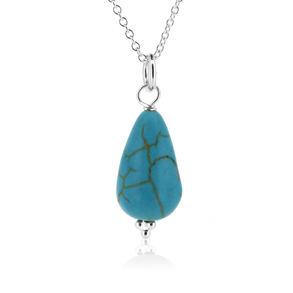 Alyssia Turquoise Howlite Teardrop Necklace - Sterling Silver Necklace