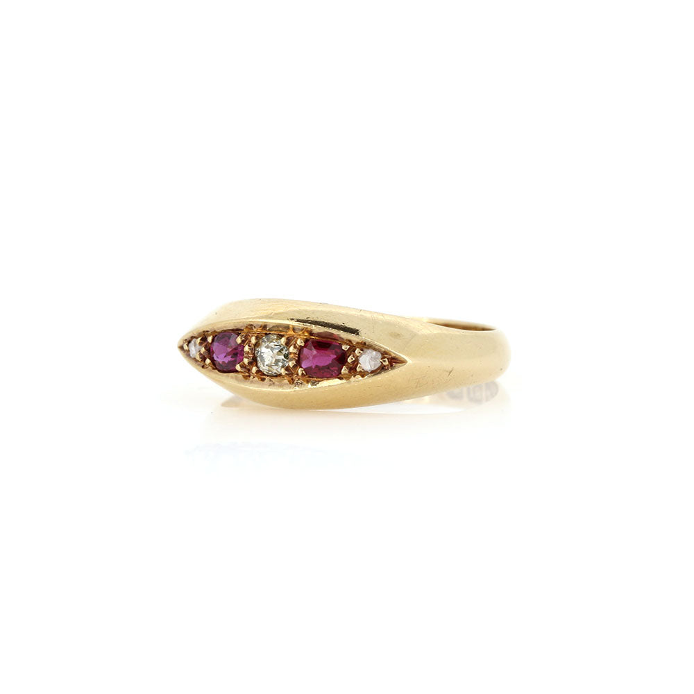 Antique - Ruby and Diamond Boat Ring Rings