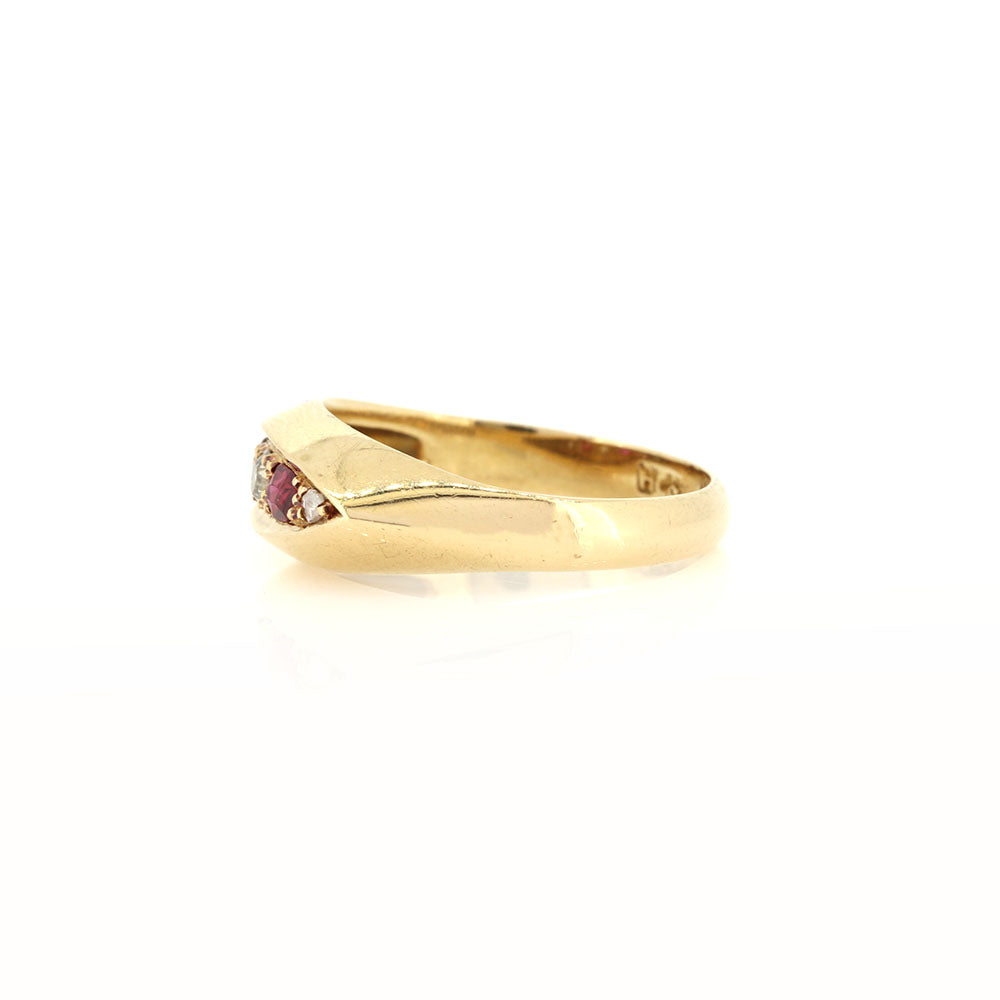 Antique - Ruby and Diamond Boat Ring Rings