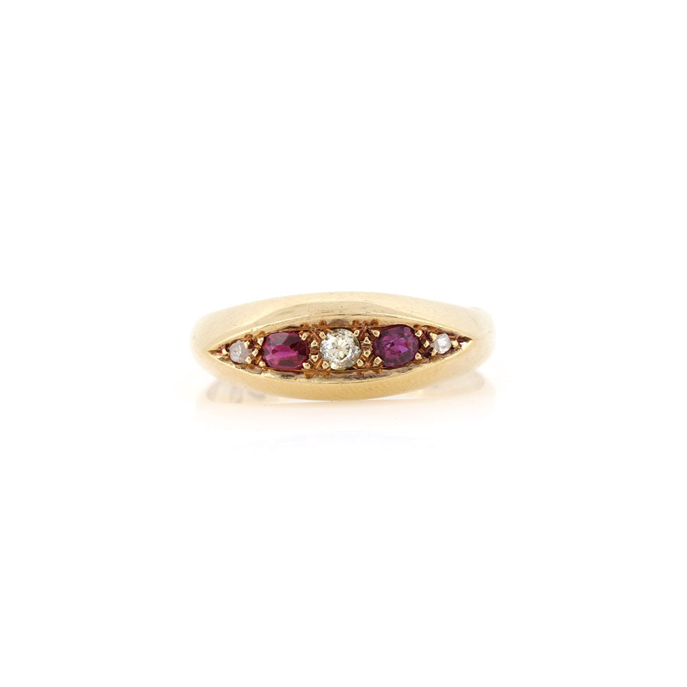 Antique - Ruby and Diamond Boat Ring Rings