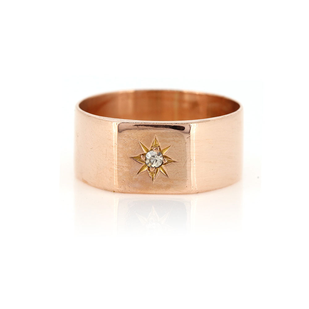Antique - Rose Gold Diamond Gypsy Style Signet Ring Rings