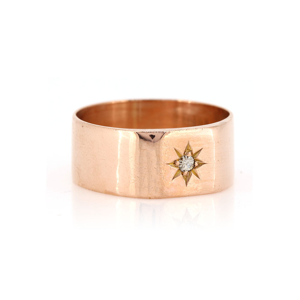 Antique - Rose Gold Diamond Gypsy Style Signet Ring Rings
