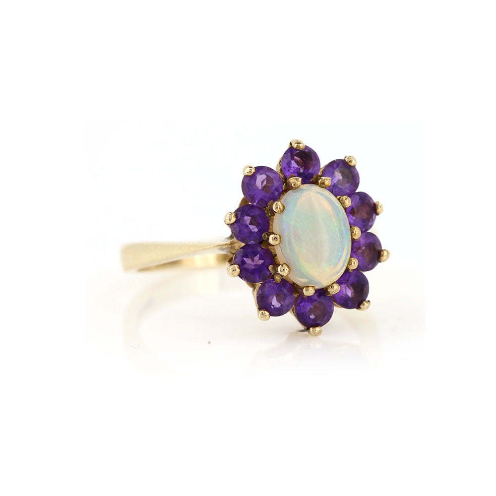 Pre-Owned - Amethyst and Opal Cluster Ring Rings