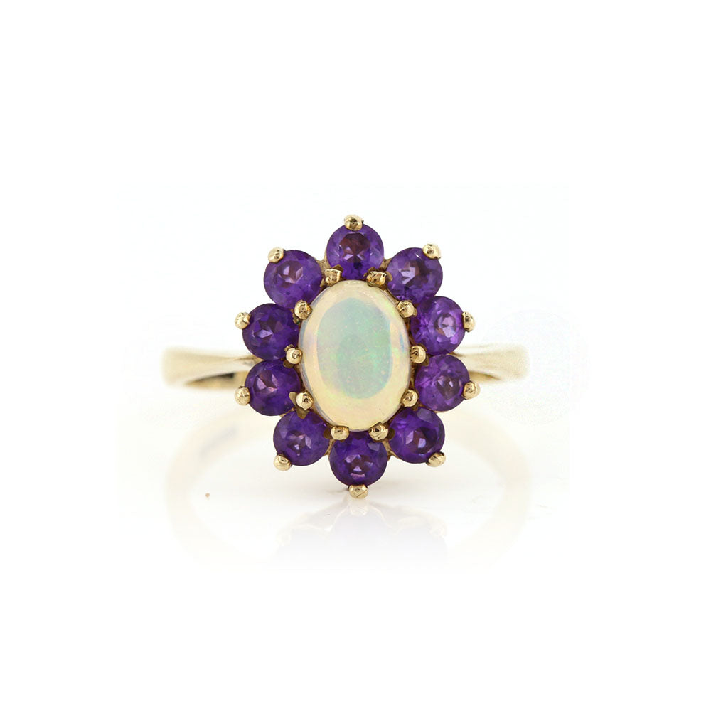Pre-Owned - Amethyst and Opal Cluster Ring Rings