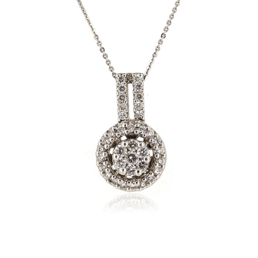 Pre-Owned - Diamond Halo Pendant and Chain