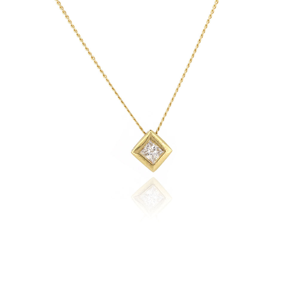 Pre-Owned - Princess Cut Diamond Solitaire Slider Pendant and Chain