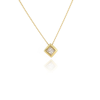 Pre-Owned - Princess Cut Diamond Solitaire Slider Pendant and Chain necklace