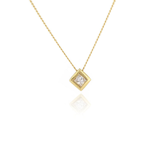 Pre-Owned - Princess Cut Diamond Solitaire Slider Pendant and Chain