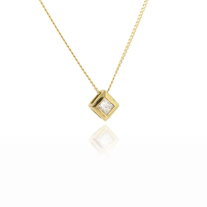 Pre-Owned - Princess Cut Diamond Solitaire Slider Pendant and Chain necklace