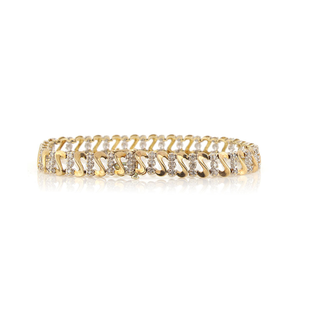 Pre-Owned - Diamond and Gold Fancy Link Bracelet Bracelets