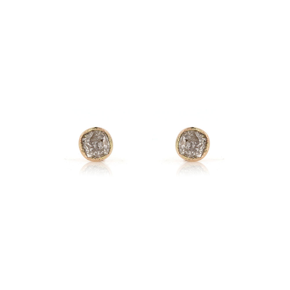 Antique Remodel - Old Mine Cut Diamond Rose Gold Stud Earrings Stud Earrings