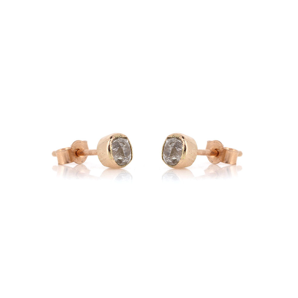 Antique Remodel - Old Mine Cut Diamond Rose Gold Stud Earrings Stud Earrings