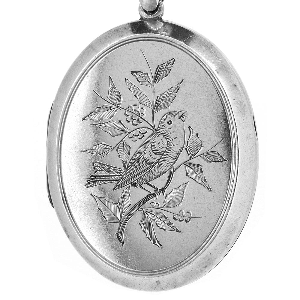 Antique - Engraved Large Oval Silver Locket Lockets
