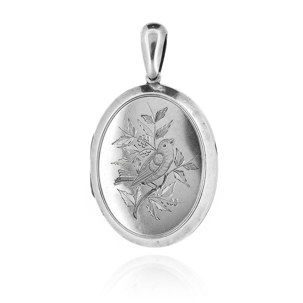 Antique - Engraved Large Oval Silver Locket Lockets
