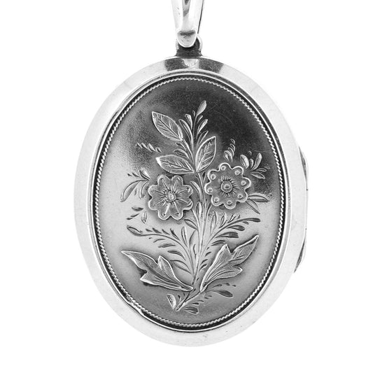 Antique - Engraved Oval Silver Locket Lockets