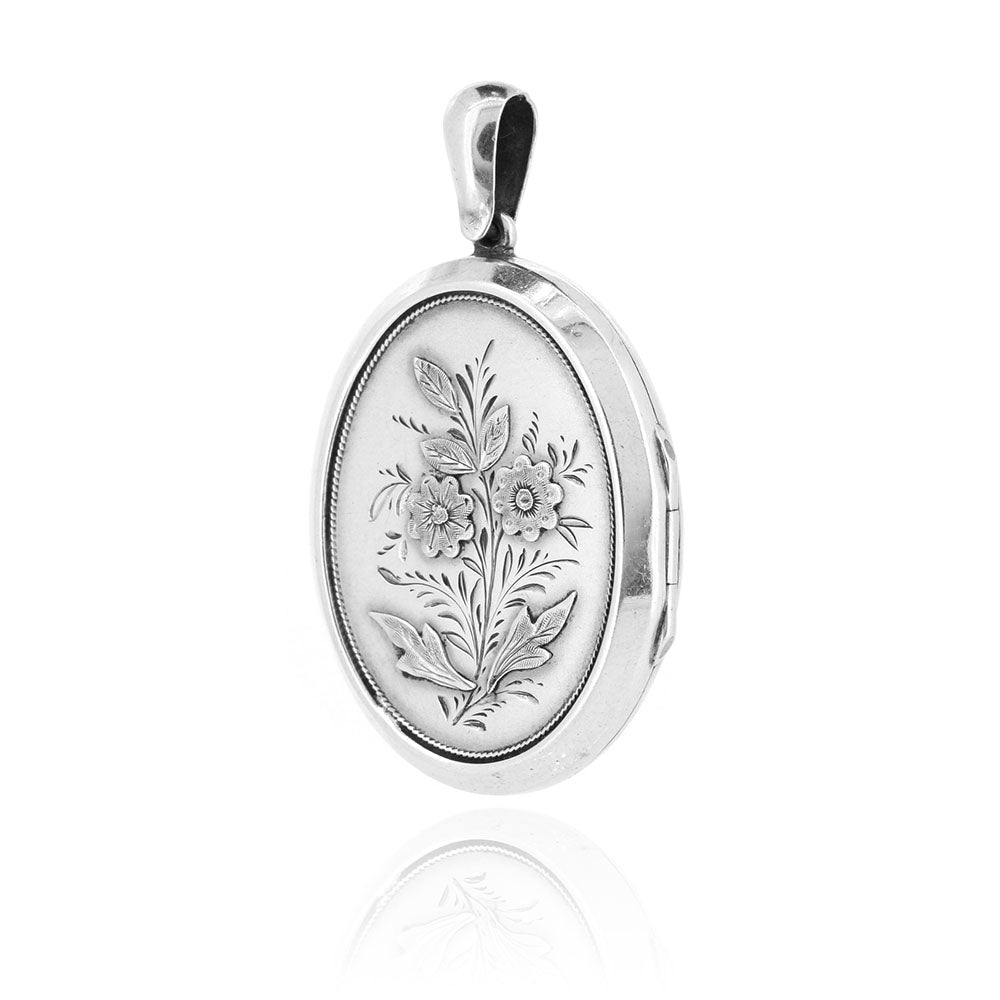 Antique - Engraved Oval Silver Locket Lockets