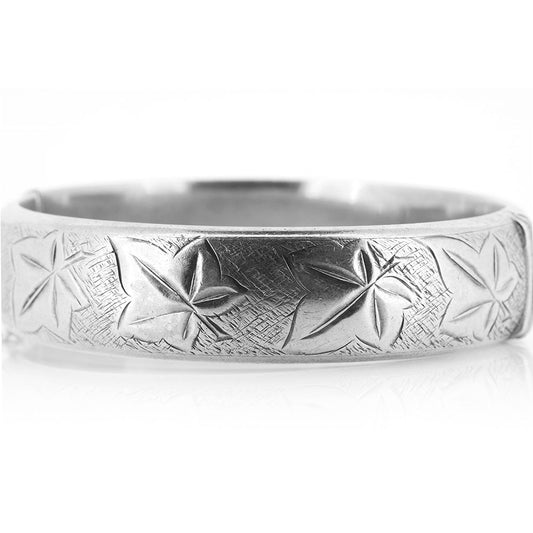 Vintage - Ivy Leaf Engraved Hinged Hollow Silver Bangle Bangles