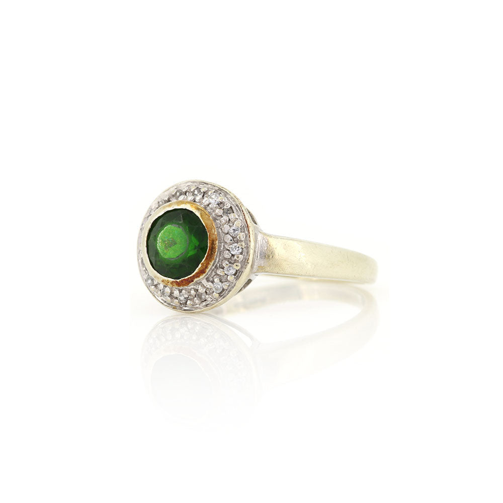 Pre-Owned - Cubic Zirconia and Green Glass Halo Ring Rings