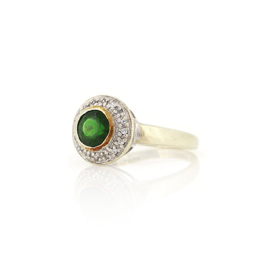 Pre-Owned - Cubic Zirconia and Green Glass Halo Ring Rings