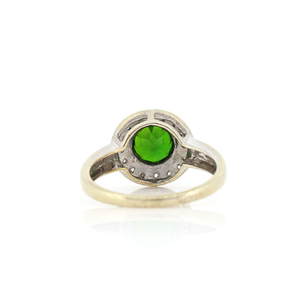 Pre-Owned - Cubic Zirconia and Green Glass Halo Ring Rings