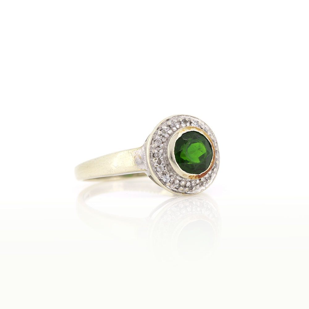 Pre-Owned - Cubic Zirconia and Green Glass Halo Ring Rings