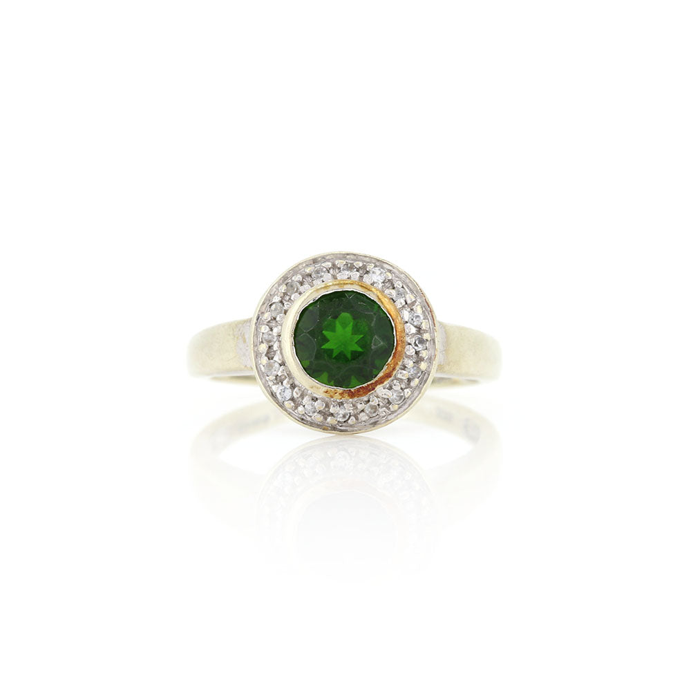 Pre-Owned - Cubic Zirconia and Green Glass Halo Ring Rings