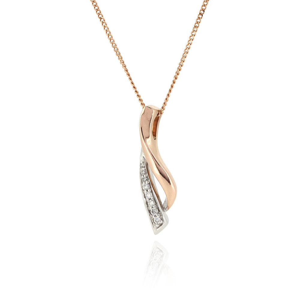 Pre-Owned - Diamond Two Colour Gold Twist Pendant & Chain