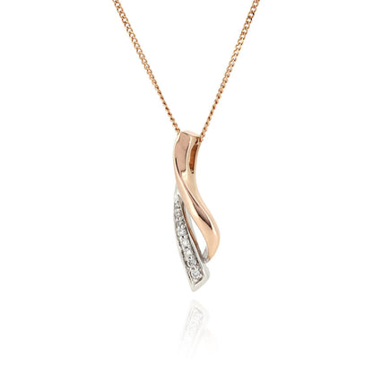 Pre-Owned - Diamond Two Colour Gold Twist Pendant & Chain Pendant